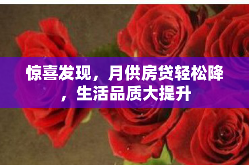 惊喜发现，月供房贷轻松降，生活品质大提升