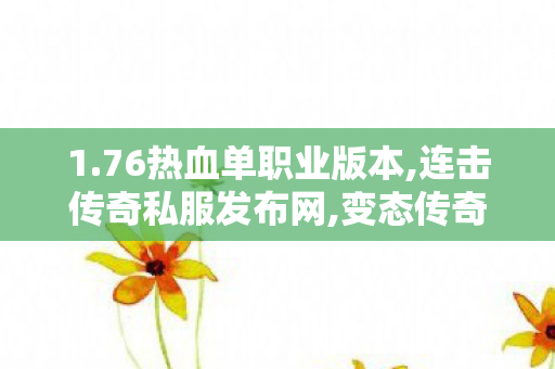 1.76热血单职业版本,连击传奇私服发布网,变态传奇，深度解析与全面指南
